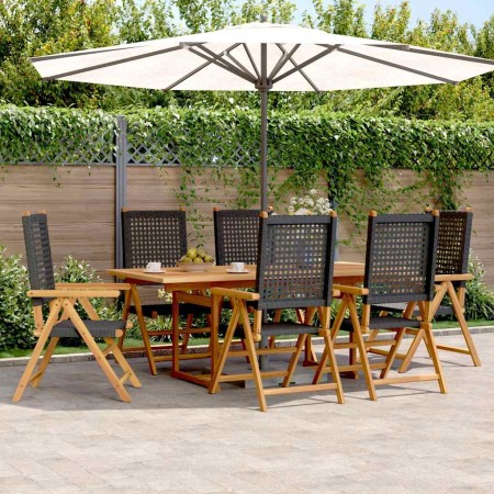 Set de comedor de jardín 7 pzas ratán PE madera acacia negro