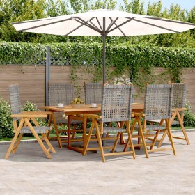 Set de comedor de jardín 7 pzas ratán PE madera acacia gris