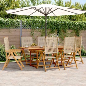 Set de comedor de jardín 7 pzas ratán PE madera maciza beige