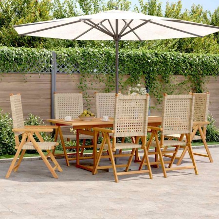 Set de comedor de jardín 7 pzas ratán PE madera maciza beige