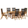 Set de comedor jardín 7 pzas polipropileno madera maciza negro