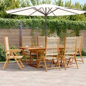 Set de comedor jardín 7 pzas polipropileno madera maciza beige