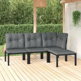 Gartenmöbel-Set 4-teilig aus schwarzem und grauem synthetischem Rattan von vidaXL, Gartensets - Ref: Foro24-3187743, Preis: 1...