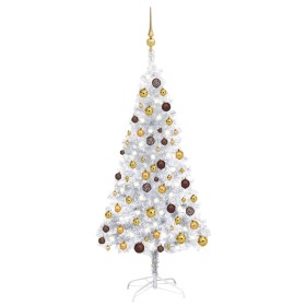 Árbol de Navidad preiluminado con luces y bolas plateado 150 cm