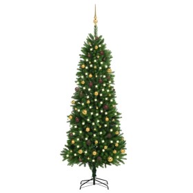 Árbol de Navidad artificial con luces y bolas verde 240 cm