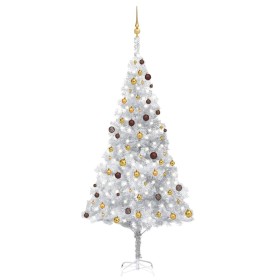 Árbol de Navidad preiluminado con luces y bolas plateado 240 cm
