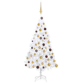 Árbol de Navidad preiluminado con luces y bolas blanco 120 cm