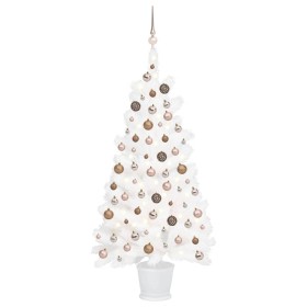 Árbol de Navidad preiluminado con luces y bolas blanco 90 cm