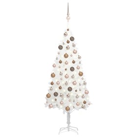 Árbol de Navidad preiluminado con luces y bolas blanco 120 cm