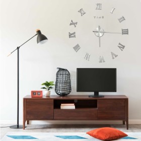 Reloj 3D de pared con diseño moderno plateado 100 cm XXL