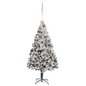 Árbol de Navidad preiluminado con luces y bolas verde 180 cm