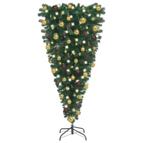 Árbol de Navidad artificial invertido con luces y bolas 150 cm