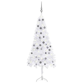 Árbol de Navidad de esquina LED y bolas PVC blanco 180 cm