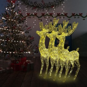 Renos de Navidad acrílico 250 LED 3 uds blanco cálido 180 cm