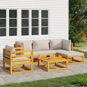 Gartenmöbel-Set 6-teilig Kissen aus Massivholz und hellgrau von vidaXL, Gartensets - Ref: Foro24-3155280, Preis: 636,79 €, Ra...