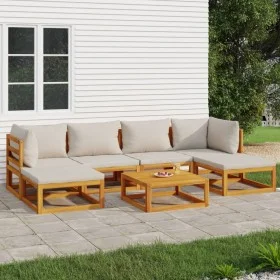 Gartenmöbel-Set 7-teilig aus Massivholz und hellgrauen Kissen von vidaXL, Gartensets - Ref: Foro24-3155297, Preis: 704,56 €, ...