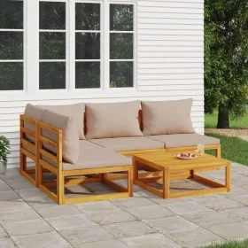 Garden furniture set 5 pieces solid wood and taupe gray cushions by vidaXL, Garden sets - Ref: Foro24-3155271, Price: 555,50 ...