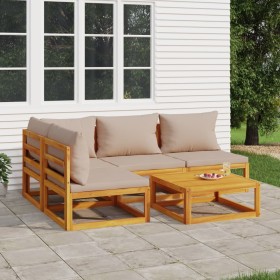 Gartenmöbel-Set 5-teilig aus Massivholz und taupegrauen Kissen von vidaXL, Gartensets - Ref: Foro24-3155271, Preis: 533,04 €,...
