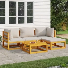 Garden furniture set 5 pieces solid wood and light gray cushions by vidaXL, Garden sets - Ref: Foro24-3155279, Price: 502,63 ...