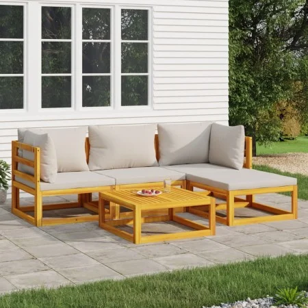 Gartenmöbel-Set 5-teilig aus Massivholz und hellgrauen Kissen von vidaXL, Gartensets - Ref: Foro24-3155279, Preis: 501,71 €, ...