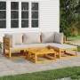 Gartenmöbel-Set 5-teilig aus Massivholz und hellgrauen Kissen von vidaXL, Gartensets - Ref: Foro24-3155279, Preis: 510,54 €, ...