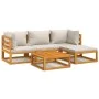 Gartenmöbel-Set 5-teilig aus Massivholz und hellgrauen Kissen von vidaXL, Gartensets - Ref: Foro24-3155279, Preis: 501,71 €, ...