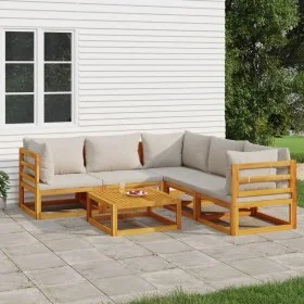 Gartenmöbel-Set 6-teilig aus Massivholz und hellgrauen Kissen von vidaXL, Gartensets - Ref: Foro24-3155288, Preis: 637,49 €, ...