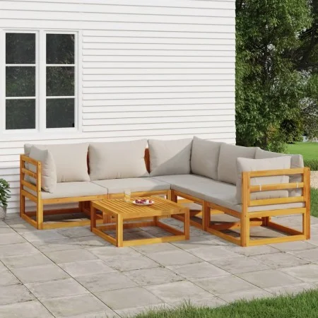 Garden furniture set 6 pieces solid wood and light gray cushions by vidaXL, Garden sets - Ref: Foro24-3155288, Price: 637,42 ...