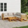Garden furniture set 6 pieces solid wood and light gray cushions by vidaXL, Garden sets - Ref: Foro24-3155288, Price: 637,42 ...