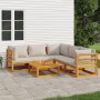 Gartenmöbel-Set 6-teilig aus Massivholz und hellgrauen Kissen von vidaXL, Gartensets - Ref: Foro24-3155288, Preis: 646,73 €, ...