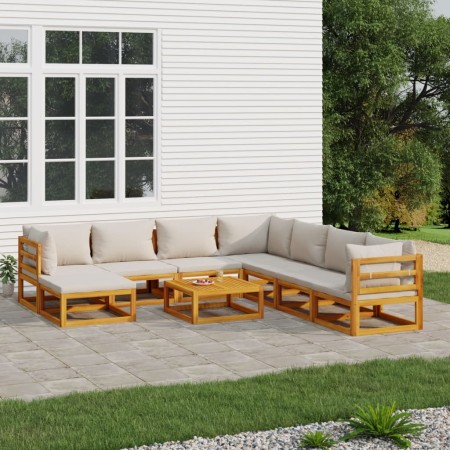Gartenmöbel-Set 9-tlg Massivholz und Kissen hellgrau von vidaXL, Gartensets - Ref: Foro24-3155296, Preis: 1,00 €, Rabatt: %