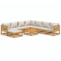 Set muebles de jardín 9 pzas madera maciza y cojines gris claro