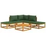 Juego muebles de jardín 6 piezas madera maciza y cojines verdes de vidaXL, Conjuntos de jardín - Ref: Foro24-3155307, Precio:...