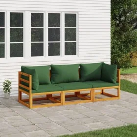 Garden furniture set 3 pieces solid wood and green cushions by vidaXL, Garden sets - Ref: Foro24-3155314, Price: 350,97 €, Di...
