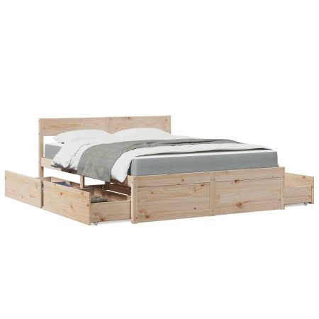 Cama con cajones y colchón madera maciza de pino 160x200 cm en Camas y somieres | Comprar online en Foro24