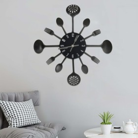 Reloj de pared diseño cuchara y tenedor negro 40 cm aluminio