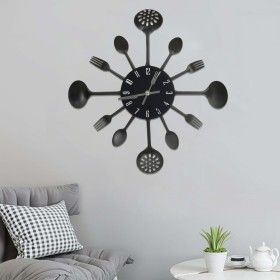 Wall clock with spoon and fork design, black, 40 cm, aluminum by vidaXL, Wall clocks - Ref: Foro24-325163, Price: 31,33 €, Di...