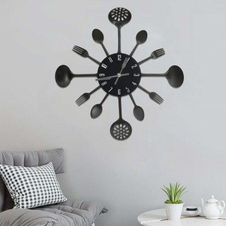 Wanduhr Design Löffel und Gabel schwarz 40 cm Aluminium von vidaXL, Wanduhren - Ref: Foro24-325163, Preis: 31,33 €, Rabatt: %