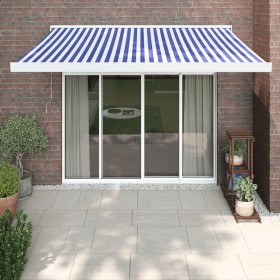 Toldo retráctil aluminio y tela azul y blanco 3x2,5 m