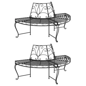 Halbrunde Gartenbank 2 Stück aus schwarzem Stahl 160 cm von vidaXL, Gartenbänke - Ref: Foro24-3095716, Preis: 371,24 €, Rabat...