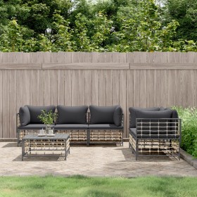 Garden furniture set 6 pieces and anthracite PE rattan cushions by vidaXL, Outdoor sofas - Ref: Foro24-3186705, Price: 506,68...
