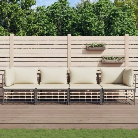 Juego de muebles de jardín 4 pzas y cojines ratán PE antracita de vidaXL, Sofás de exterior - Ref: Foro24-3186698, Precio: 34...