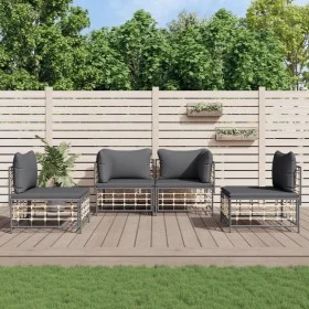Gartenmöbel-Set 4-teilig und anthrazitfarbene PE-Rattan-Kissen von vidaXL, Outdoor-Sofas - Ref: Foro24-3186713, Preis: 325,30...