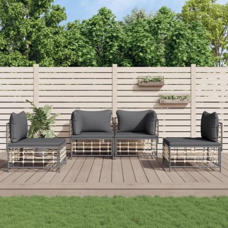 Gartenmöbel-Set 4-teilig und anthrazitfarbene PE-Rattan-Kissen von vidaXL, Outdoor-Sofas - Ref: Foro24-3186713, Preis: 325,30...