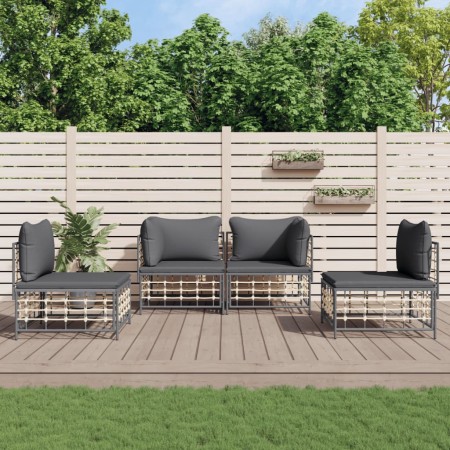 Gartenmöbel-Set 4-teilig und anthrazitfarbene PE-Rattan-Kissen von vidaXL, Outdoor-Sofas - Ref: Foro24-3186713, Preis: 330,39...