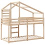 Litera con techo de madera maciza de pino 75x190 cm