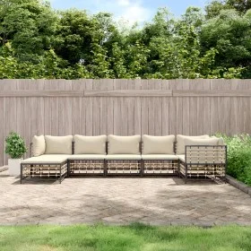 Gartenmöbel-Set 7-teilig und anthrazitgraue PE-Rattankissen von vidaXL, Outdoor-Sofas - Ref: Foro24-3186774, Preis: 544,88 €,...