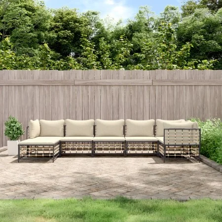 Gartenmöbel-Set 7-teilig und anthrazitgraue PE-Rattankissen von vidaXL, Outdoor-Sofas - Ref: Foro24-3186774, Preis: 544,88 €,...
