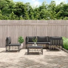 Gartenmöbel-Set 6-teilig anthrazitfarbene Kissen PE-Rattan von vidaXL, Outdoor-Sofas - Ref: Foro24-3186765, Preis: 486,31 €, ...