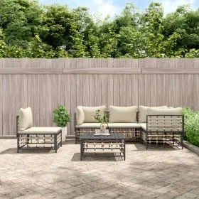 Gartenmöbel-Set 6-teilig anthrazitfarbene Kissen PE-Rattan von vidaXL, Outdoor-Sofas - Ref: Foro24-3186764, Preis: 489,28 €, ...